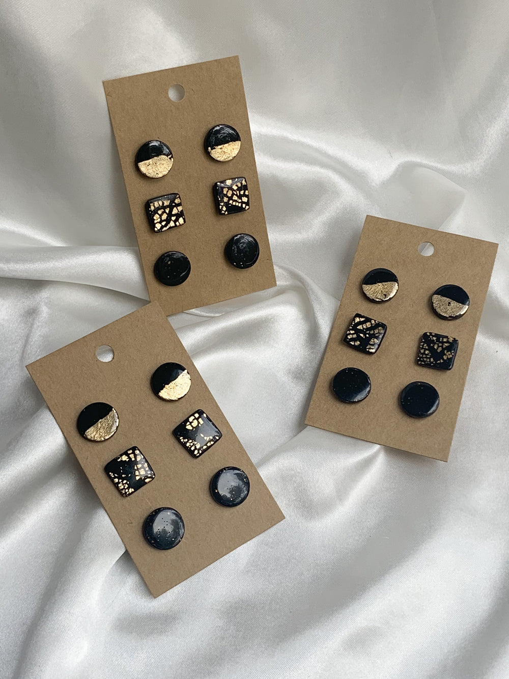 3 Pair Black and Gold Stud Pack