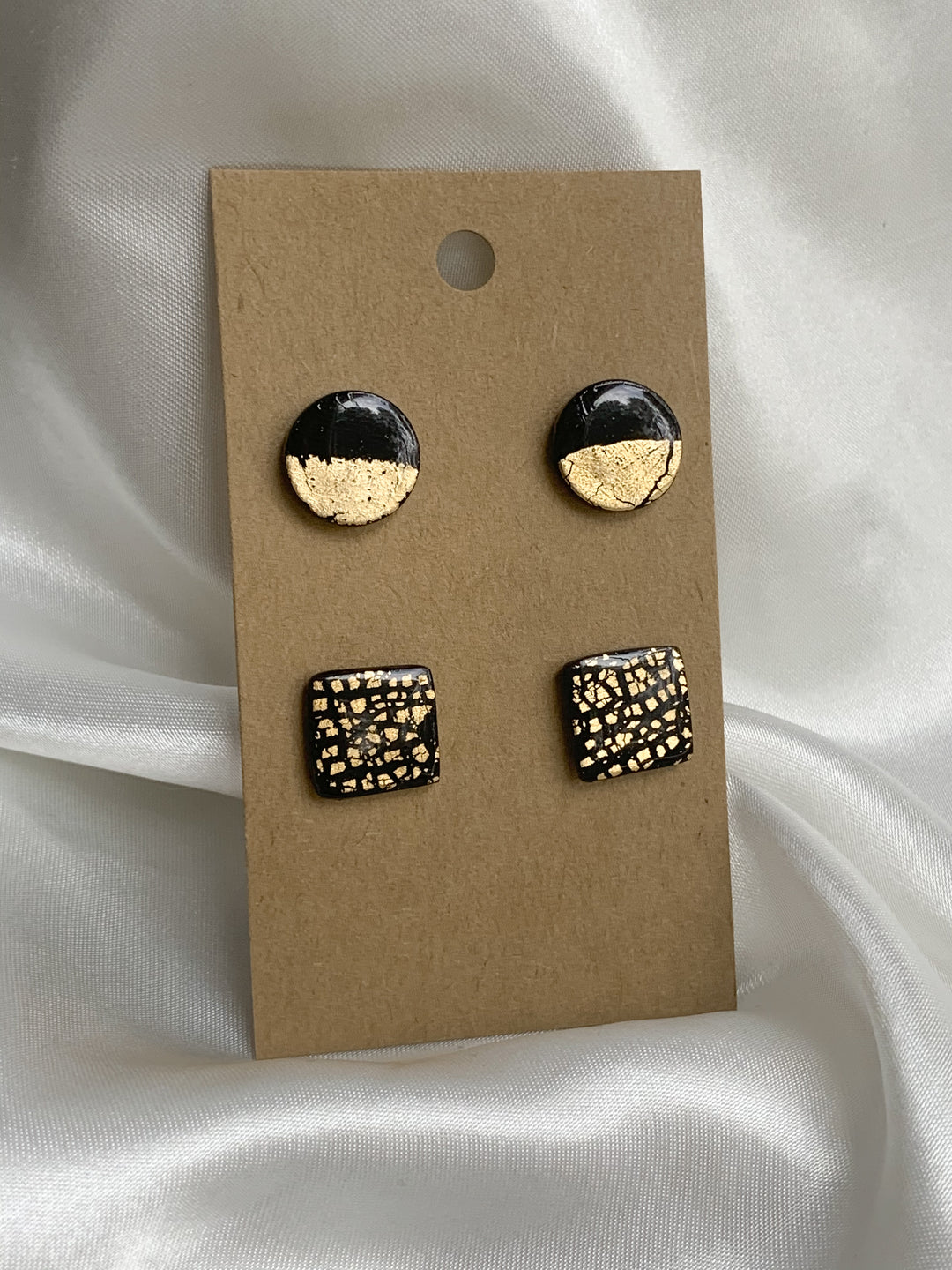 2 Pair Black and Gold Stud Pack